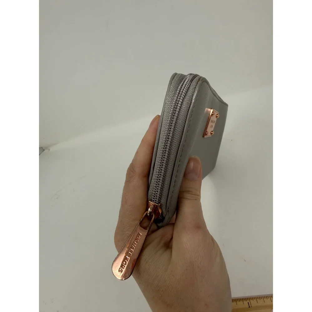 Michael Kors Zip Around Wallet Gray Leather Rose Gold‎ Hardware Continental
